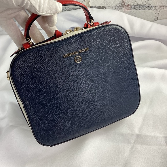 MICHAEL KORS Jet Set Medium Pebbled Leather Crossbody Red, White, Blue $298 - Picture 3 of 13